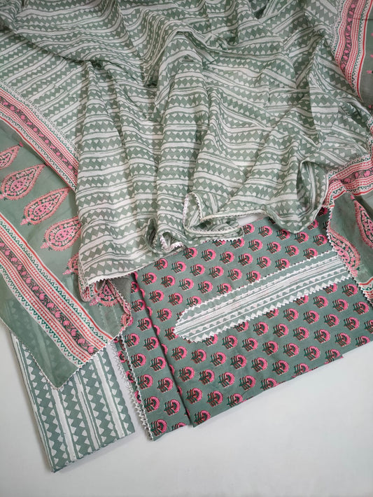 Jaipuri Cotton Hand Block Printed Gota Patti Suit with Cotton Dupatta- JBGP203