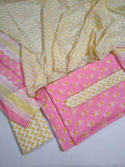 Cotton Gota Patti Hand Block Printed Salwar Suit Set With Cotton Dupatta- JBGP204