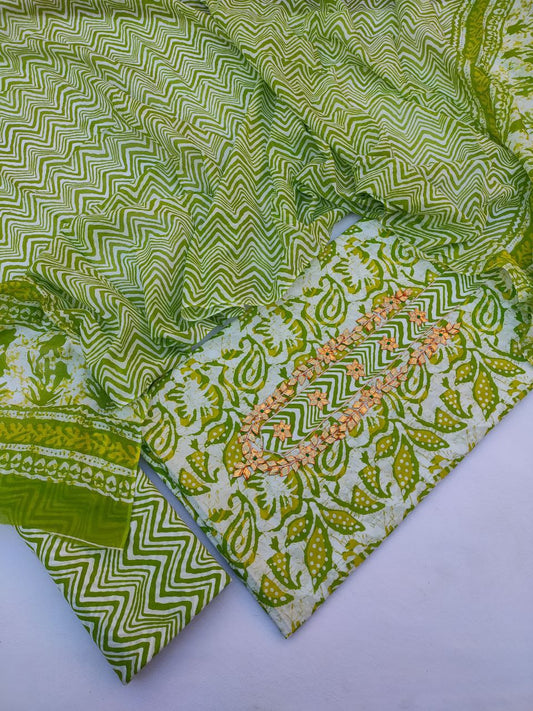 Jaipuri Cotton Hand Block Printed Gota Patti Suit with Cotton Dupatta- JBGP187