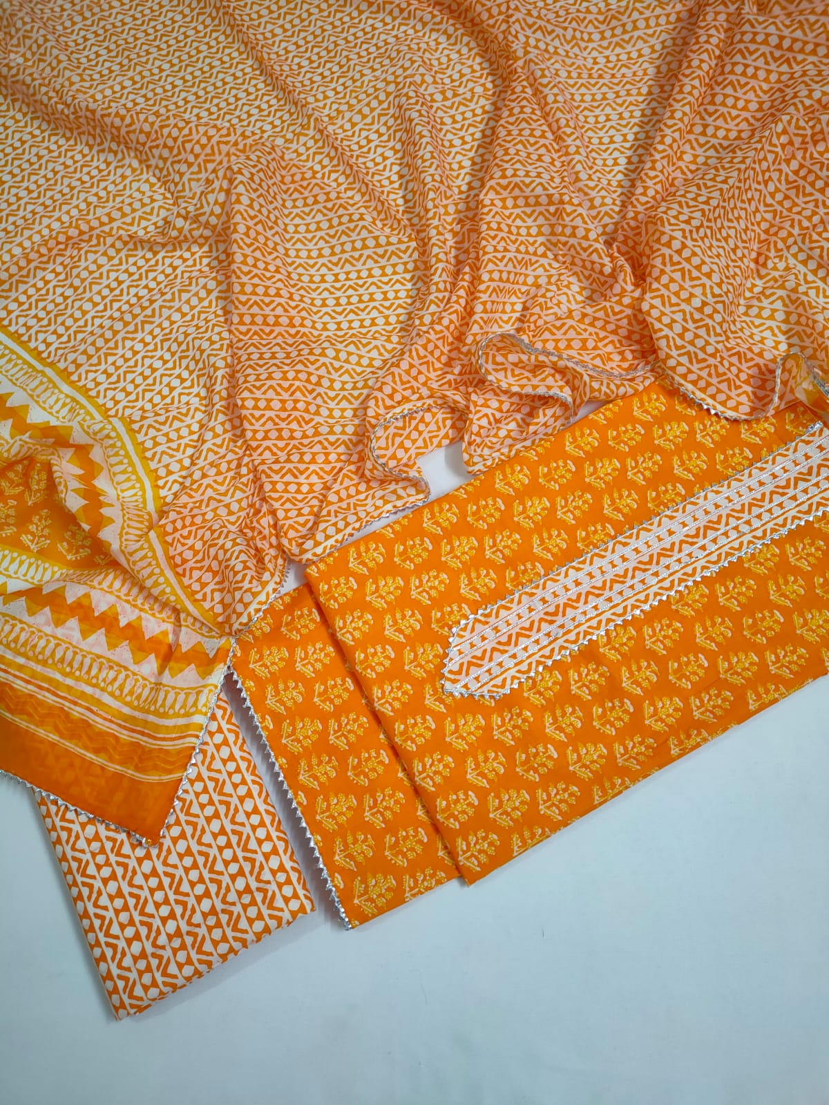 Cotton Hand Block Printed Gota Patti Suit with Cotton Dupatta- JBGP205