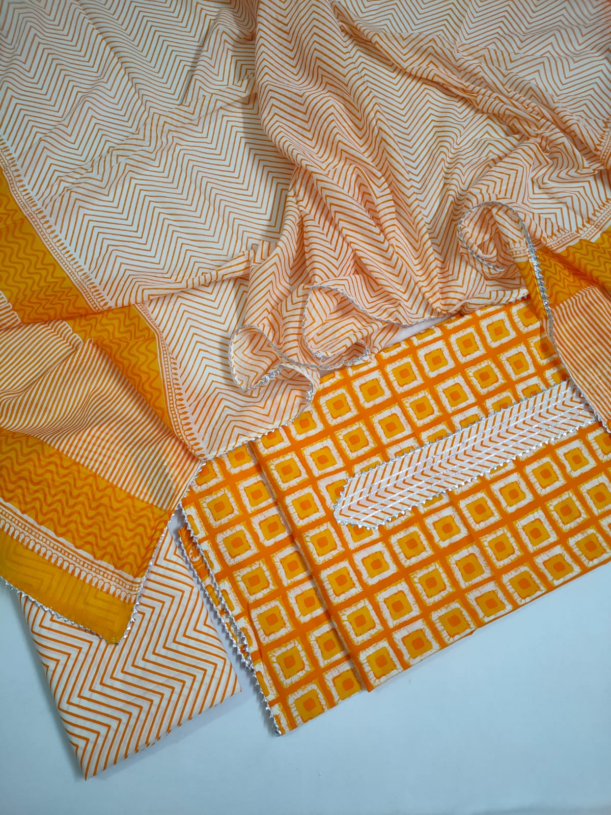 Hand Block Printed Gota Patti Suit With Cotton Dupatta- JBGP206