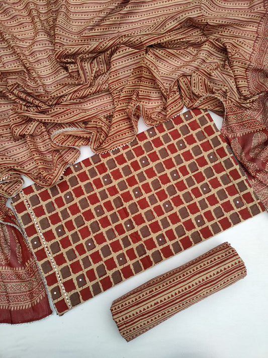 Cotton Hand Block Printed Gota Patti Suit with Cotton Dupatta- JBGP209