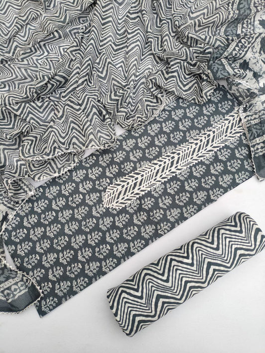Hand Block Printed Gota Patti Suit With Cotton Dupatta- JBGP210
