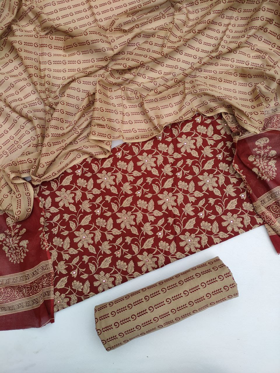 Cotton Hand Block Printed Gota Patti Suit with Cotton Dupatta- JBGP213
