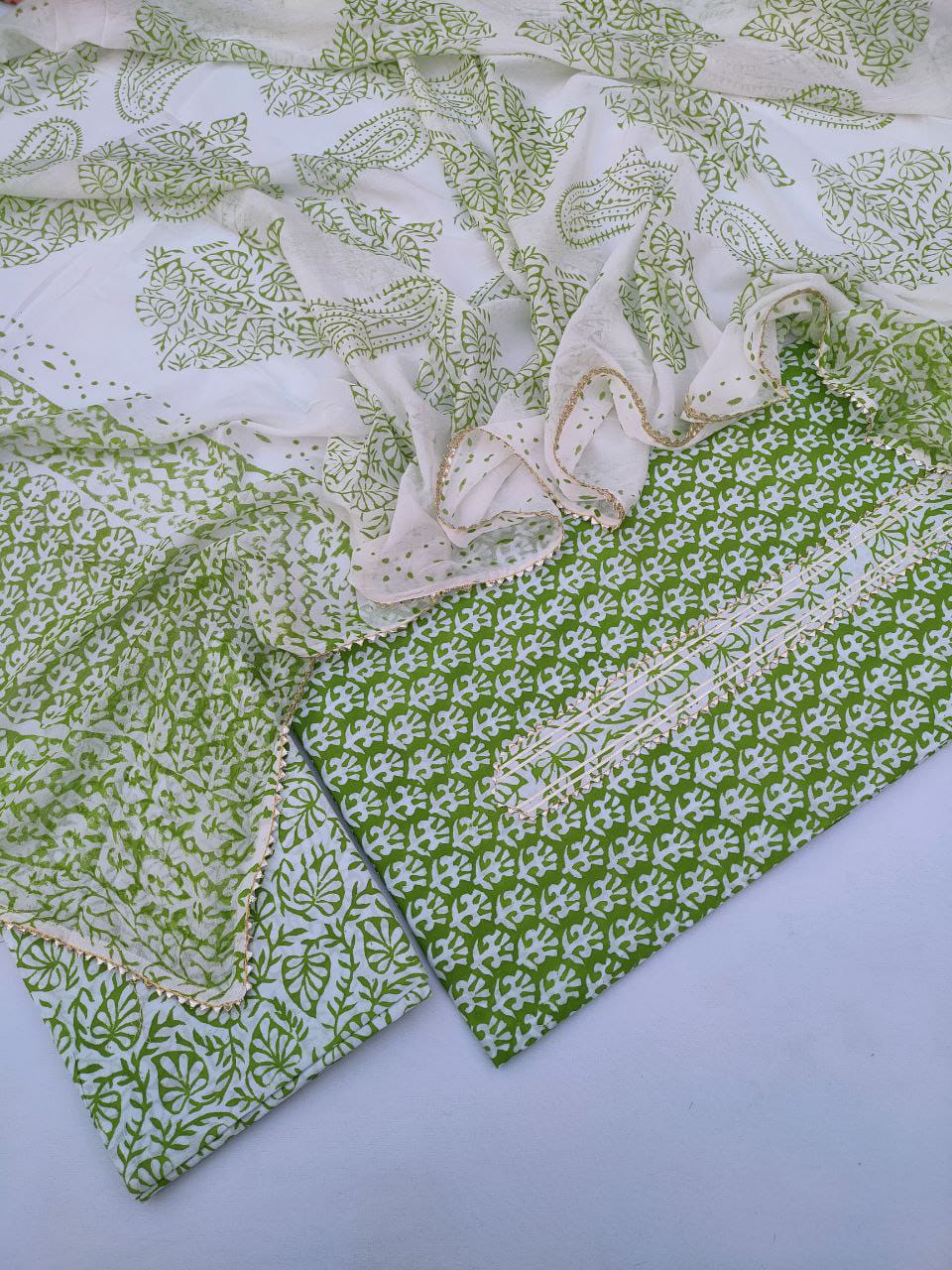 Cotton Gota Patti Hand Block Printed Salwar Suit Set With Cotton Dupatta- JBGP188