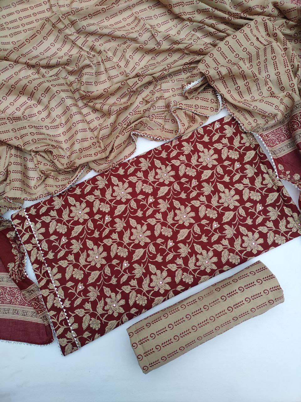 Jaipuri Cotton Hand Block Printed Gota Patti Suit with Cotton Dupatta- JBGP215