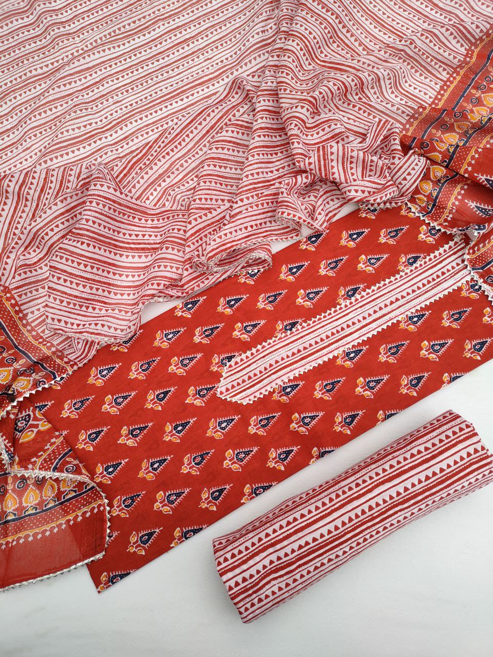 Cotton Gota Patti Hand Block Printed Salwar Suit Set With Cotton Dupatta- JBGP216