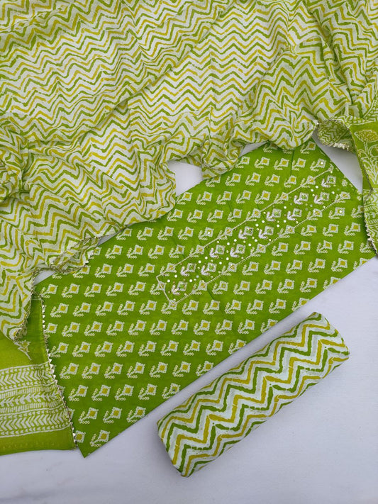 Cotton Hand Block Printed Gota Patti Suit with Cotton Dupatta- JBGP217
