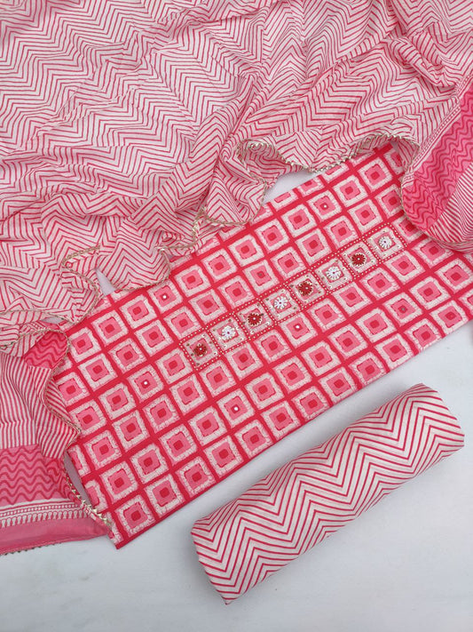 Hand Block Printed Gota Patti Suit With Cotton Dupatta- JBGP218