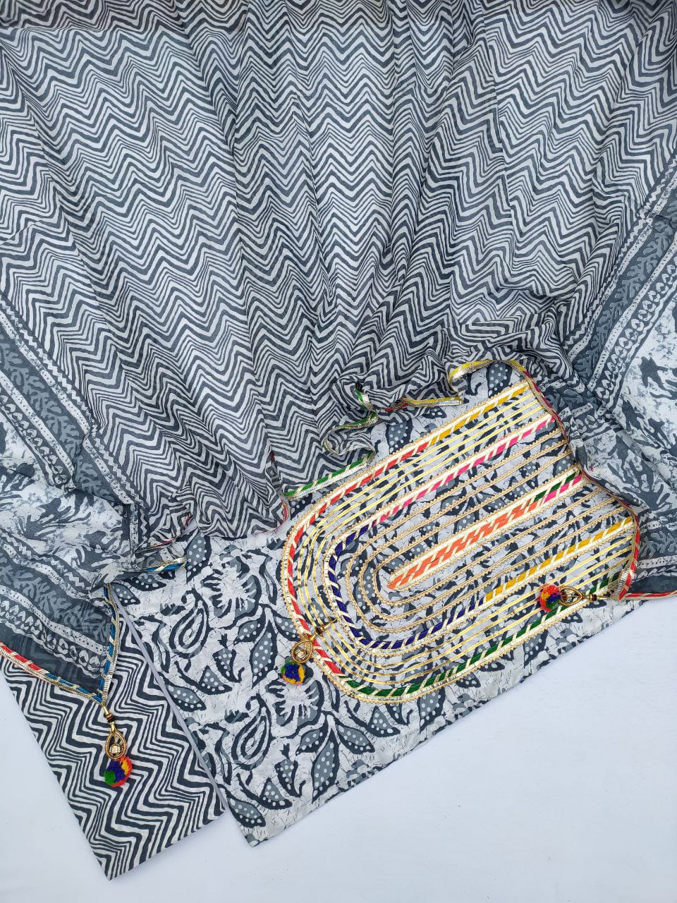 Cotton Hand Block Printed Gota Patti Suit with Cotton Dupatta- JBGP221