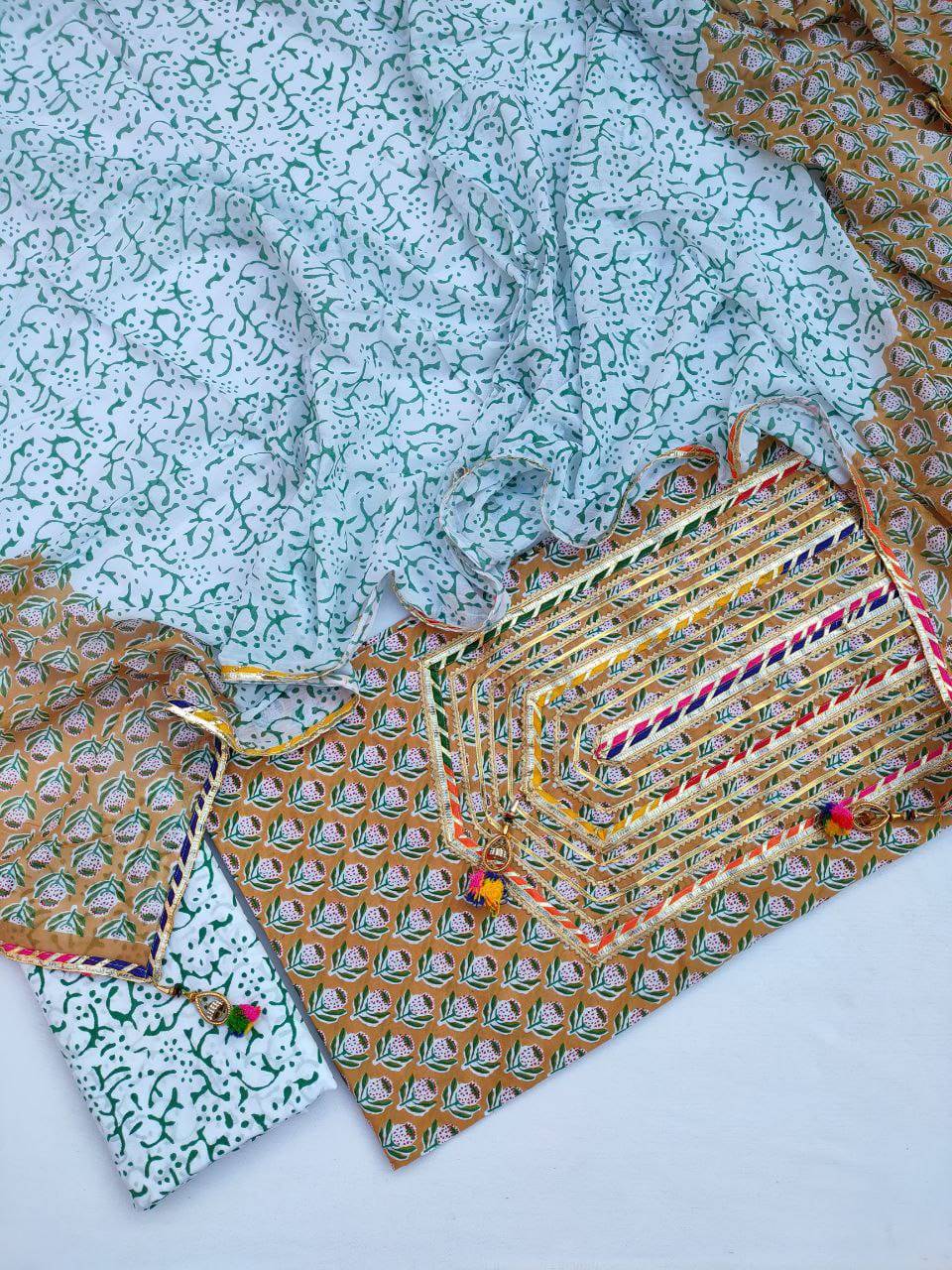 Cotton Gota Patti Hand Block Printed Salwar Suit Set With Cotton Dupatta- JBGP224