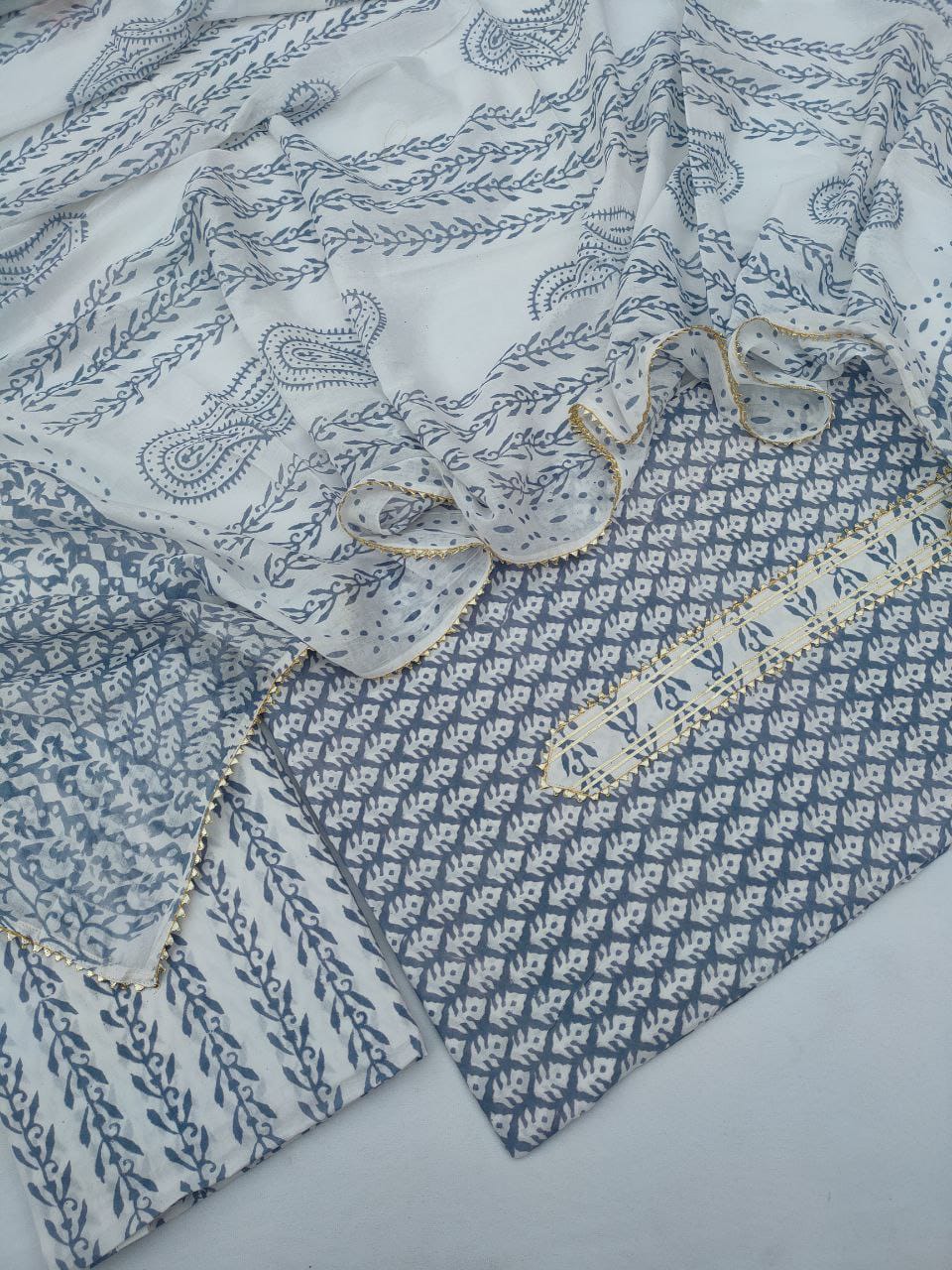 Cotton Hand Block Printed Gota Patti Suit with Cotton Dupatta- JBGP189