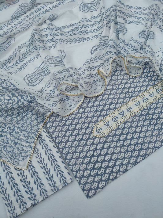 Cotton Hand Block Printed Gota Patti Suit with Cotton Dupatta- JBGP189