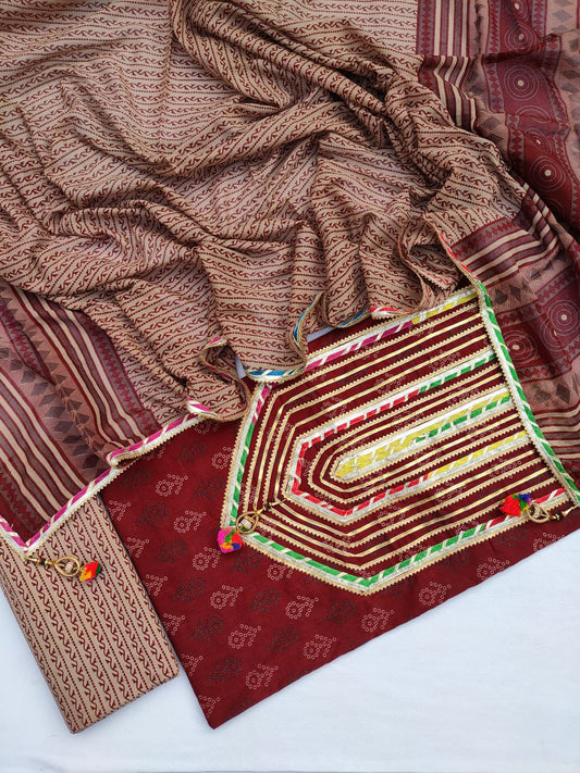 Cotton Hand Block Printed Gota Patti Suit with Cotton Dupatta- JBGP225