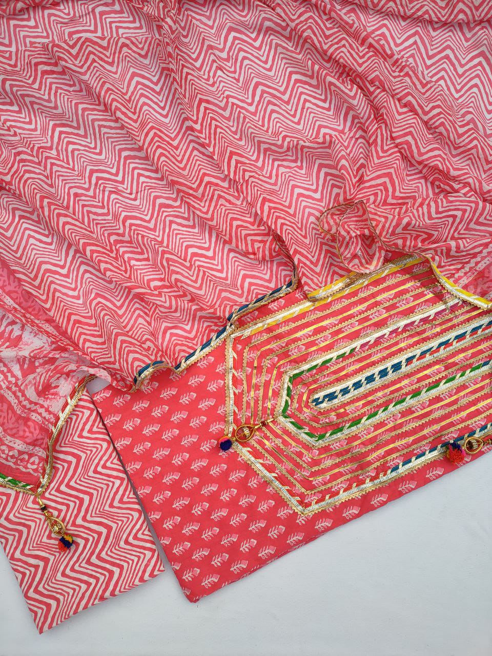Jaipuri Cotton Hand Block Printed Gota Patti Suit with Cotton Dupatta- JBGP227