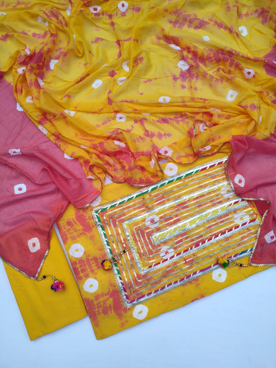 Hand Block Printed Gota Patti Suit With Cotton Dupatta- JBGP230