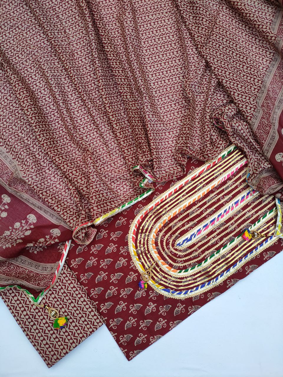 Cotton Gota Patti Hand Block Printed Salwar Suit Set With Cotton Dupatta- JBGP232