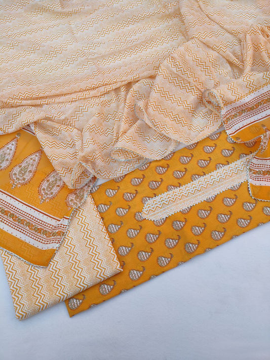 Hand Block Printed Gota Patti Suit With Cotton Dupatta- JBGP190