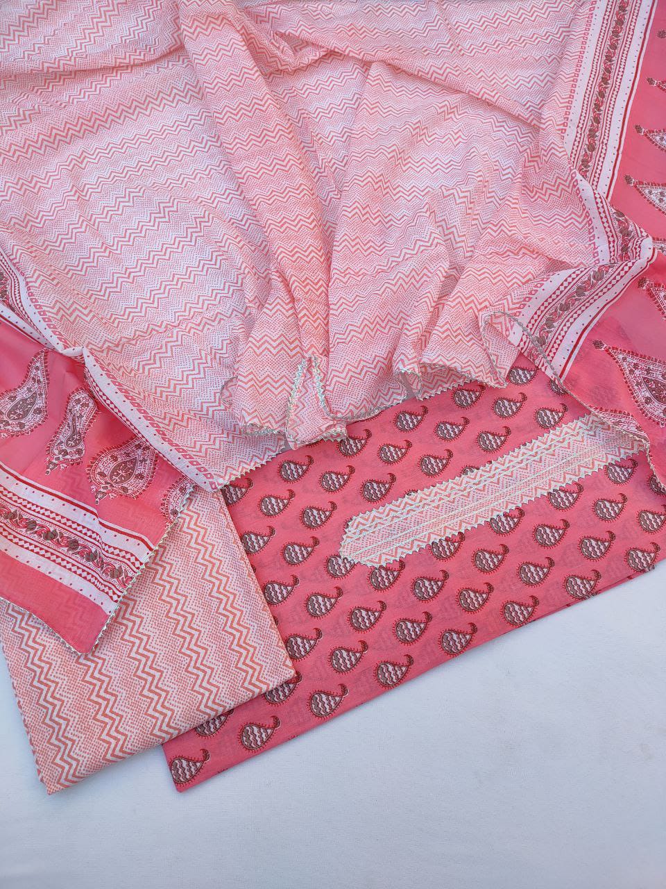 Jaipuri Cotton Hand Block Printed Gota Patti Suit with Cotton Dupatta- JBGP191