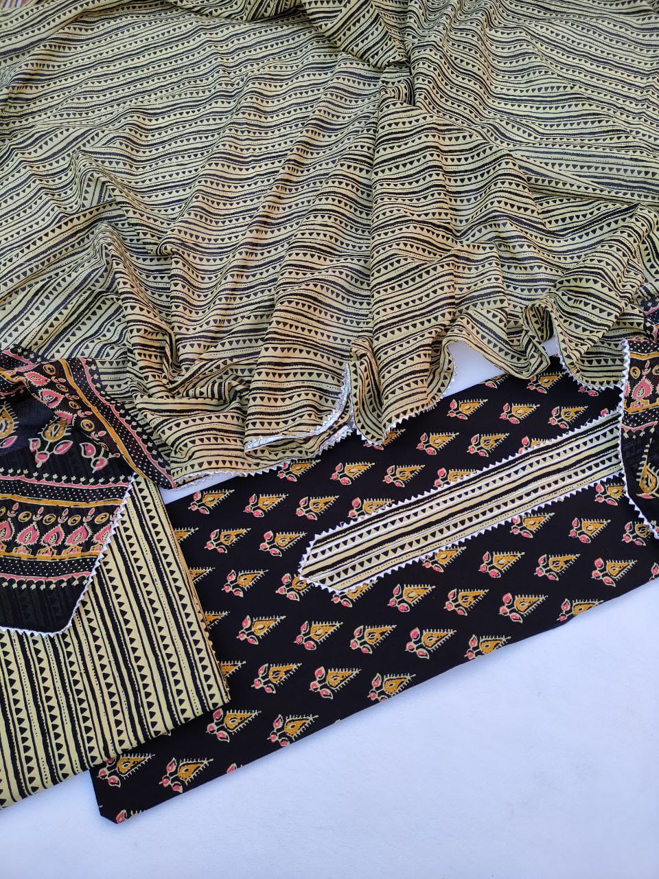 Cotton Gota Patti Hand Block Printed Salwar Suit Set With Cotton Dupatta- JBGP192