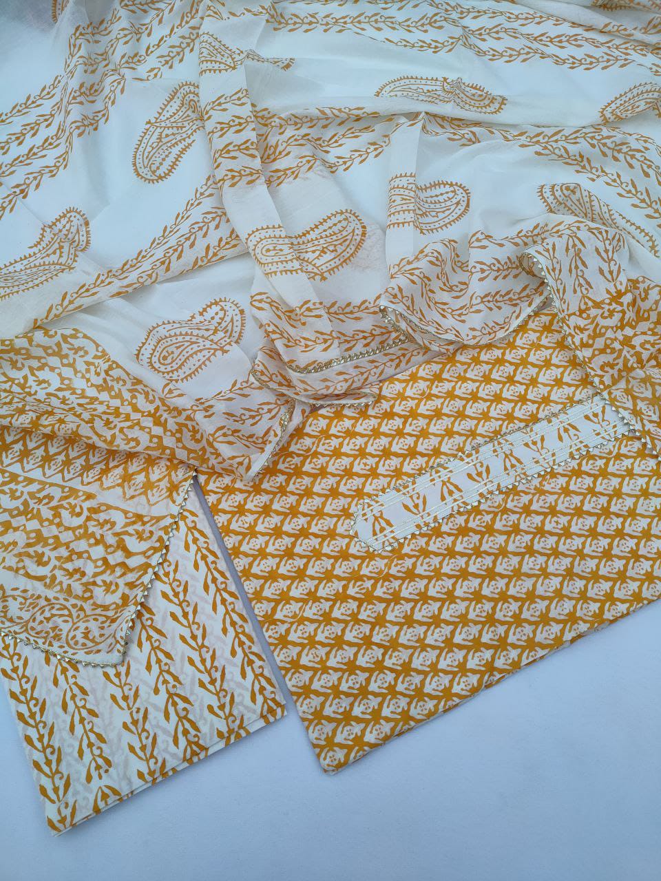 Cotton Hand Block Printed Gota Patti Suit with Cotton Dupatta- JBGP193