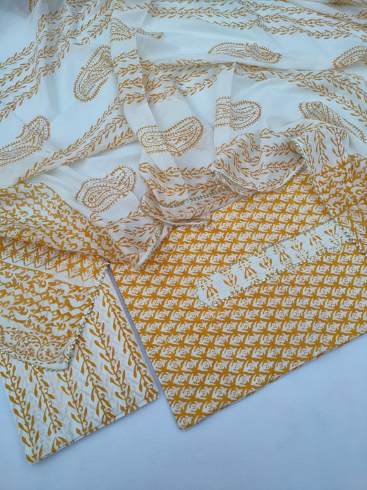 Cotton Hand Block Printed Gota Patti Suit with Cotton Dupatta- JBGP193