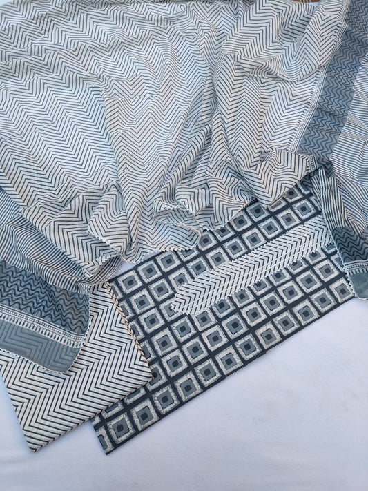 Hand Block Printed Gota Patti Suit With Cotton Dupatta- JBGP194