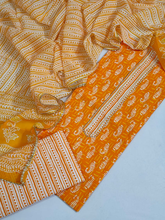 Cotton Gota Patti Suit Set with Cotton Dupatta- JBOGP246