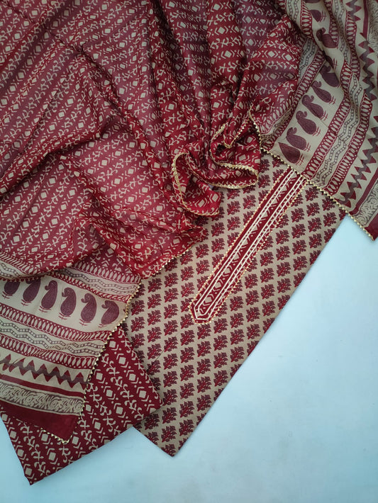 Cotton Gota Patti Suit Set with Cotton Dupatta- JBOGP242