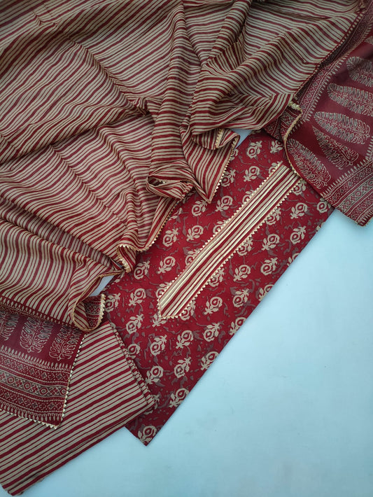 Cotton Gota Patti Suit Set with Cotton Dupatta- JBOGP243
