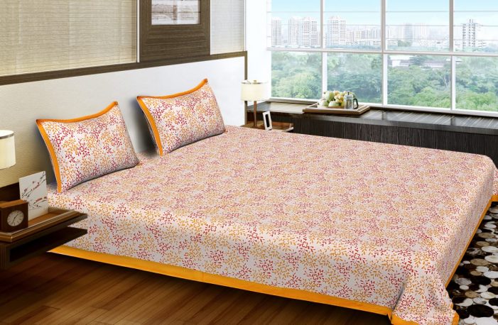 King Size Standard Ditsy Pattern Cotton Rajasthani Bedsheet With 2 Pillow Covers For Double Bed