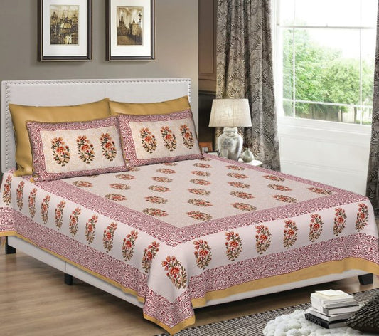 Cotton King Size Standard Floral Pattern Bedsheet With Pillow Covers