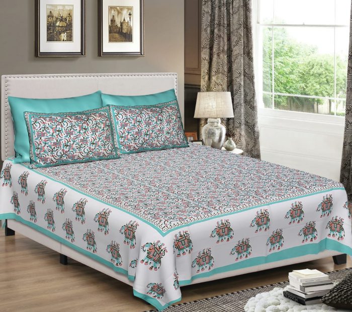 Cotton King Size Standard Sanganeri Bedsheet With Pillow Covers For Double Bed