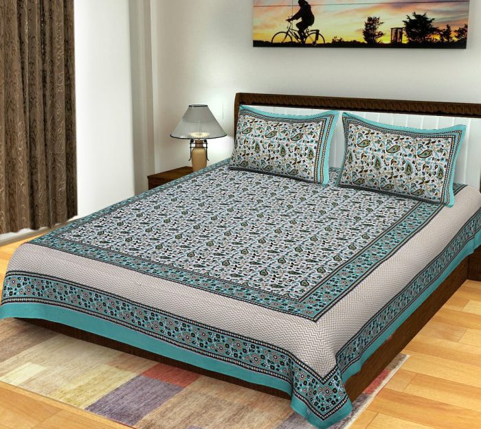 Cotton Kalamkari Print King Size Standard Jaipuri Bedsheet With Pillow Covers
