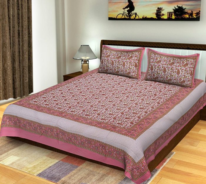 bedsheets king size King Size Standard Kalamkari Print Cotton Bedsheet With Pillow Covers For Double Bed