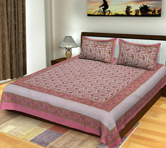 bedsheets king size King Size Standard Kalamkari Print Cotton Bedsheet With Pillow Covers For Double Bed