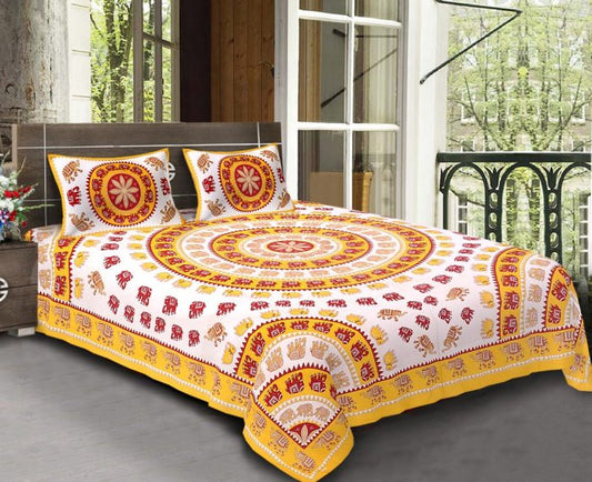 rajasthani bedsheets double bed with pillow covers Cotton Elephant Print King Size Standard Rajasthani Bedsheet With Pillow Covers For Double Bed