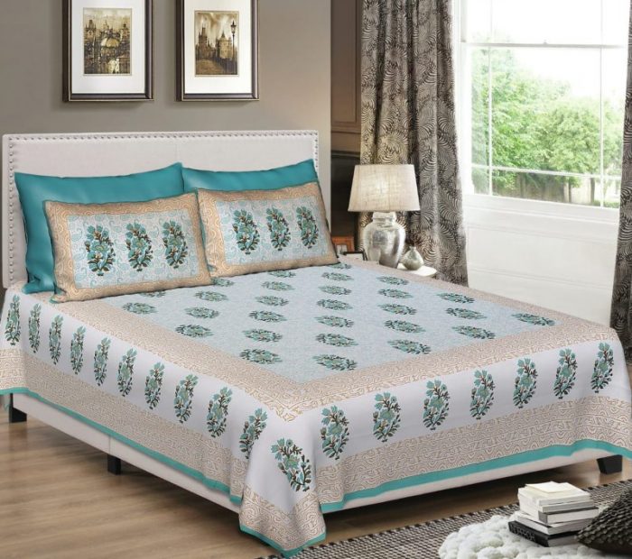 Cotton King Size Standard Floral Pattern Bedsheet With Pillow Covers For Double Bed