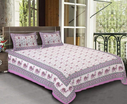 King Size Standard Camel Print Cotton Bedsheet With Pillow Covers For Double Bed