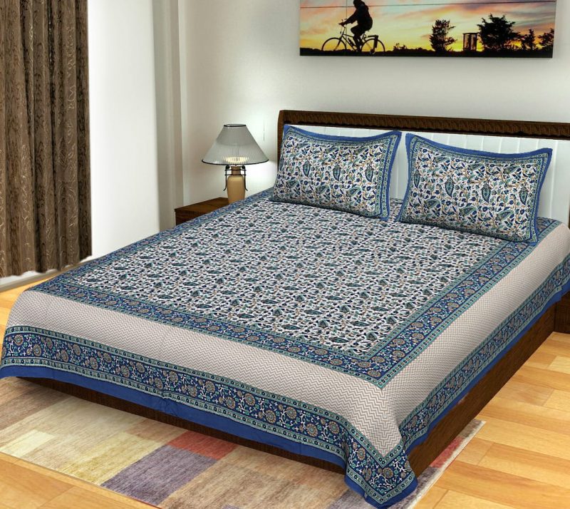 sanganeri print double bed sheets King Size Standard Cotton Kalamkari Print Bedsheet With Pillow Covers For Double Bed