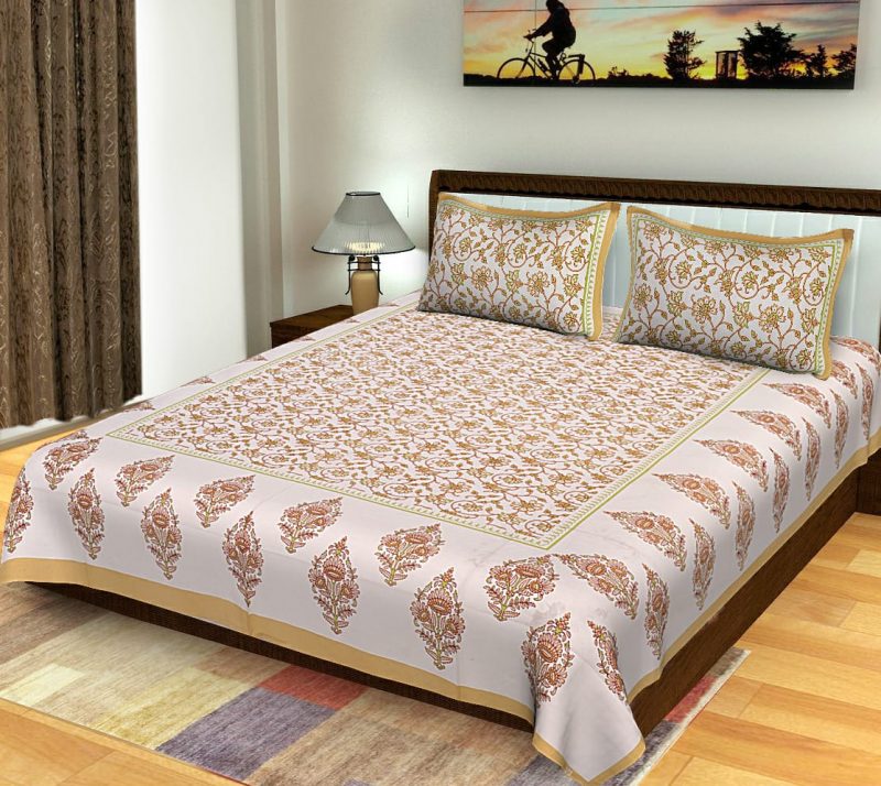 sanganeri print Sanganeri Print Boota Pattern Bedsheet Cotton With Pillow Covers For Double Bed