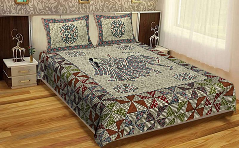 Best Designer kingsize Bed sheets King Size Cotton Dhola Maru Print Bedsheet With 2 Pillow Covers For Double Bed