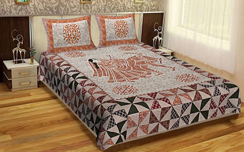 king size bedsheets cotton King Size Dhola Maru Barmeri Cotton Bedsheet With Pillow Covers For Double Bed