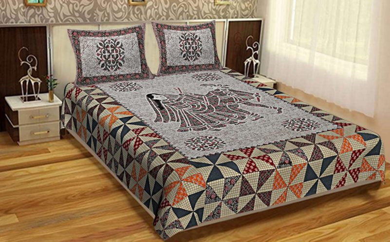 bed sheets full size Cotton Barmeri Dhola Maru Print King Size Bedsheet With Pillow Covers For Double Bed
