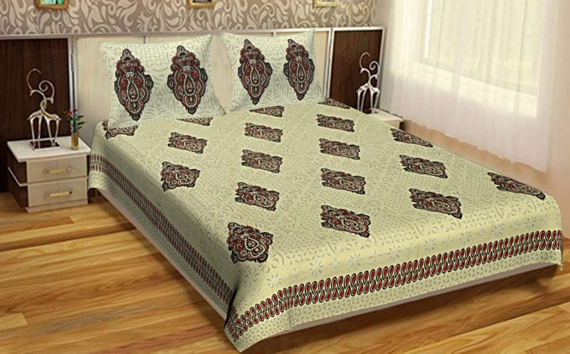 bed sheets for double bed cotton King Size Cotton Boota Print Bedsheet With Pillow Covers For Double Bed