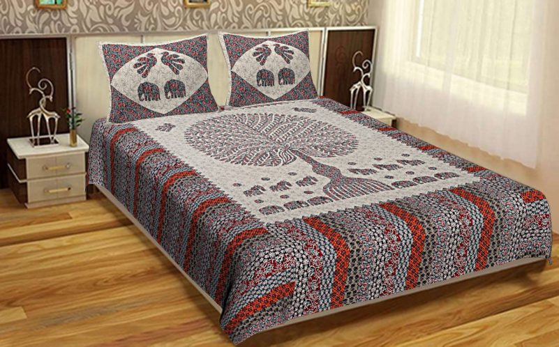 bed sheets for double bed Cotton Tree Print Barmeri Cotton Double Bed sheet With Pillow Cover For Double Bed