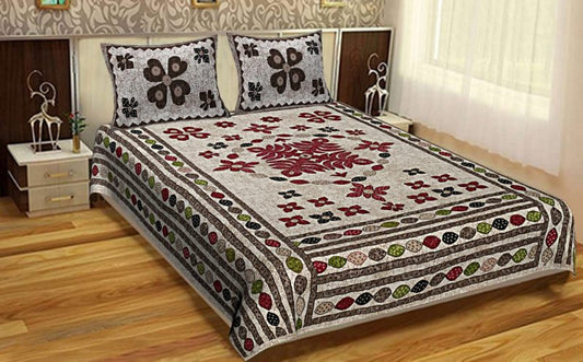 bedsheets for double bed King Size Barmeri Cotton Floral Pattern Bedsheet For Double Bed With 2 Pillow Covers