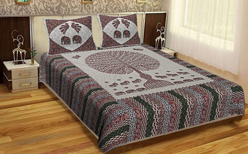 bedsheets for double bed cotton Cotton Barmeri King Size Bedsheet With 2 Pillow Covers For Double Bed
