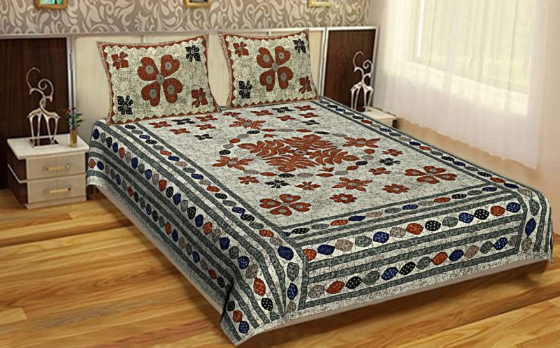premium cotton bed Cotton King Size Floral Print Barmeri Bedsheet With Pillow Covers For Double Bed