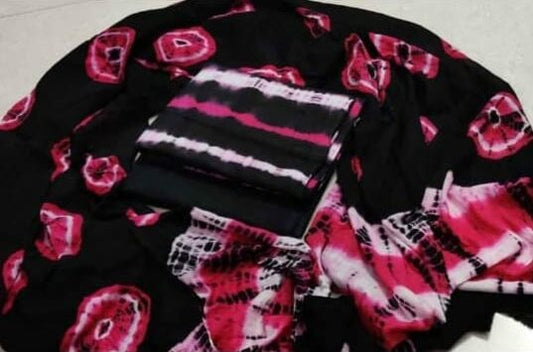 Shibori Printed Cotton Suit with Cotton/Mulmul Dupatta - JBXM07